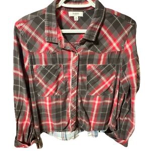 Kenzie Red and Gray Plaid Short Sleeve Top